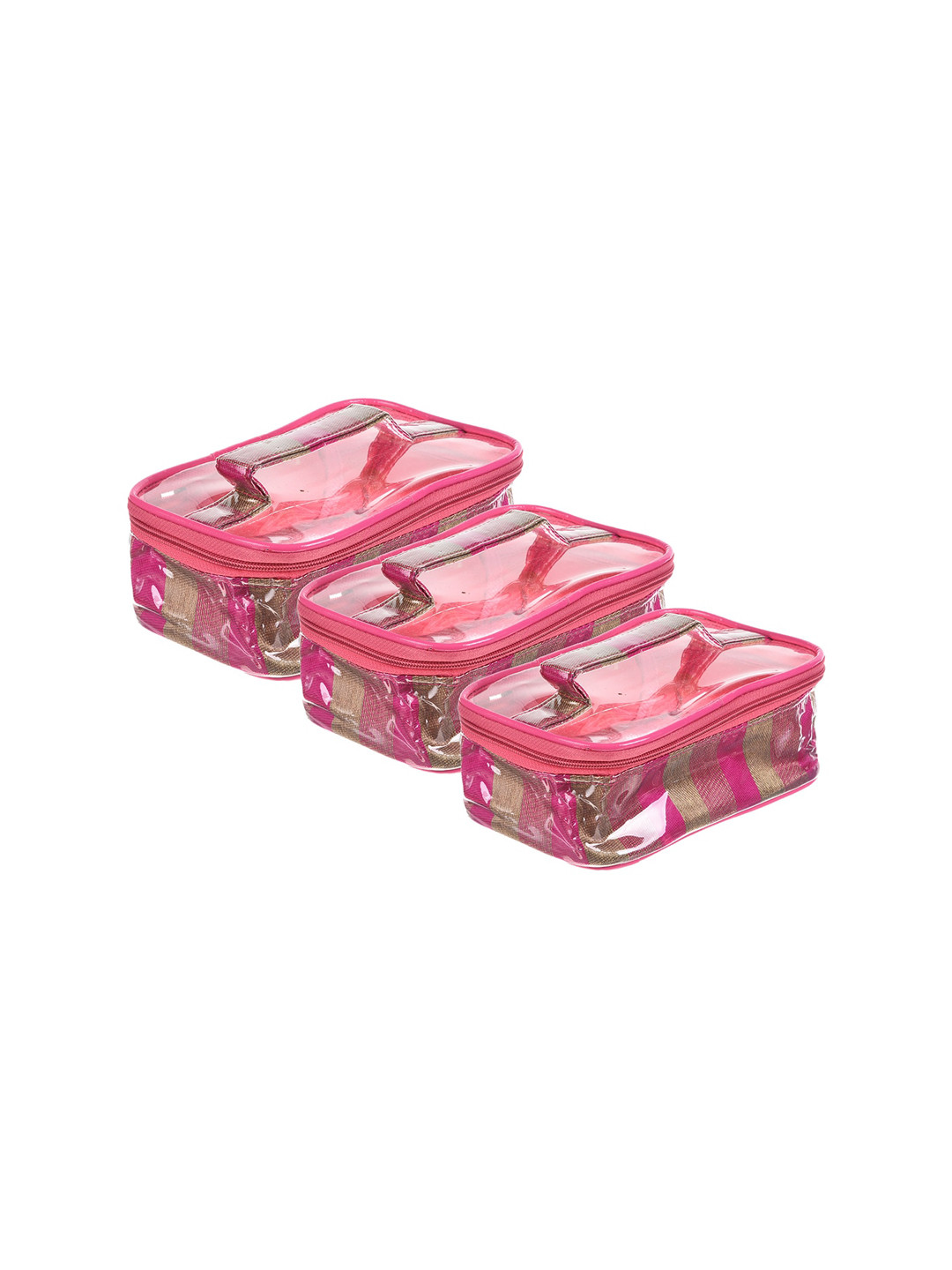 Kuber Industries Pink 3 Pieces Vanity & Cosmetic Pouch Set with Handle
