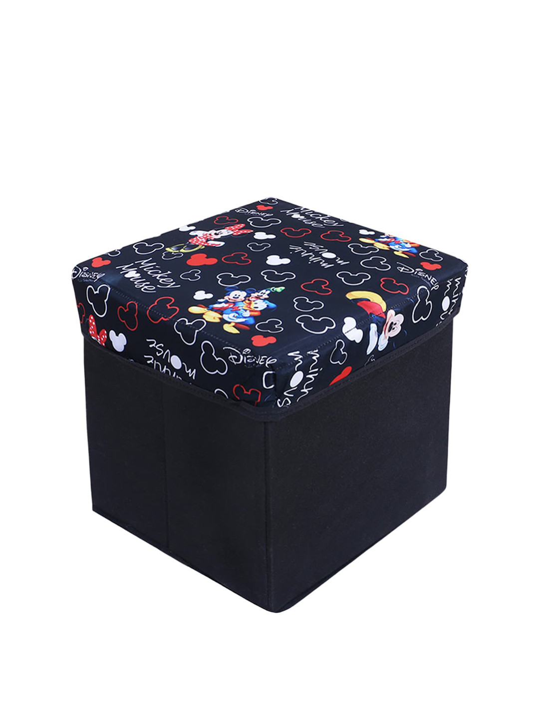 Kuber Industries Black Disney Printed Storage Stool with Lid