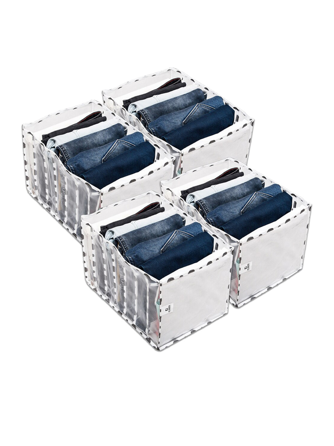 Kuber Industries White 4 Pieces Foldable 7 Grided Drawer Organizers