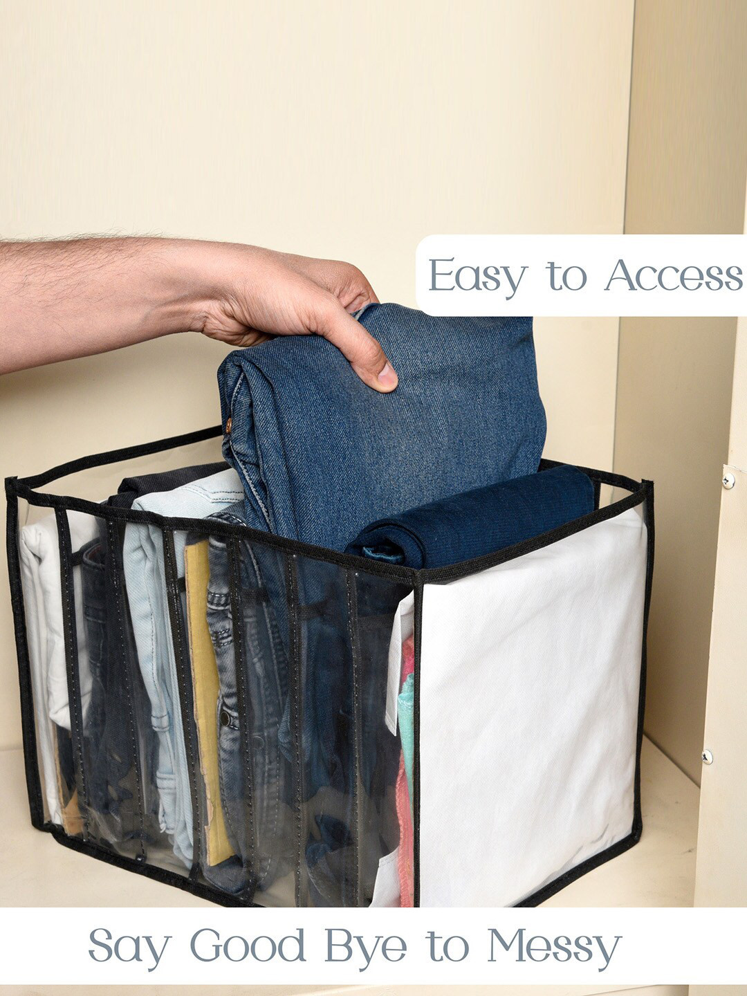 Kuber Industries Black & White 2 Pieces Foldable 7 Grided Drawer Organizers