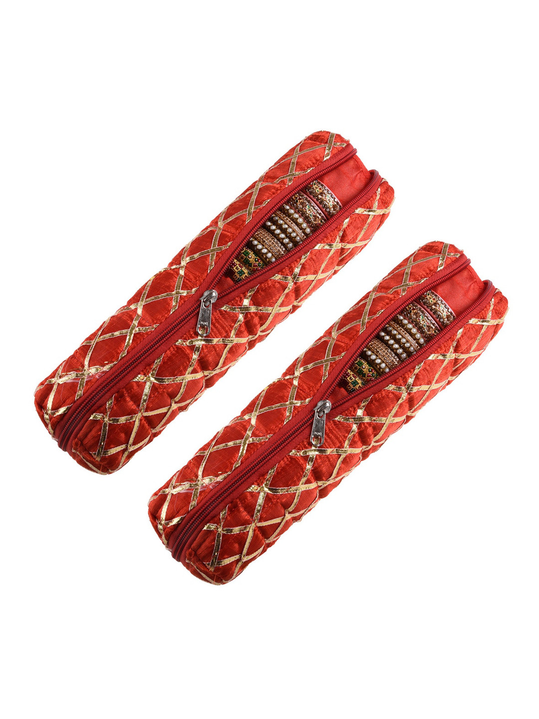 Kuber Industries Red & Gold Toned 2 Pieces Printed Single Rod Bangle Boxes