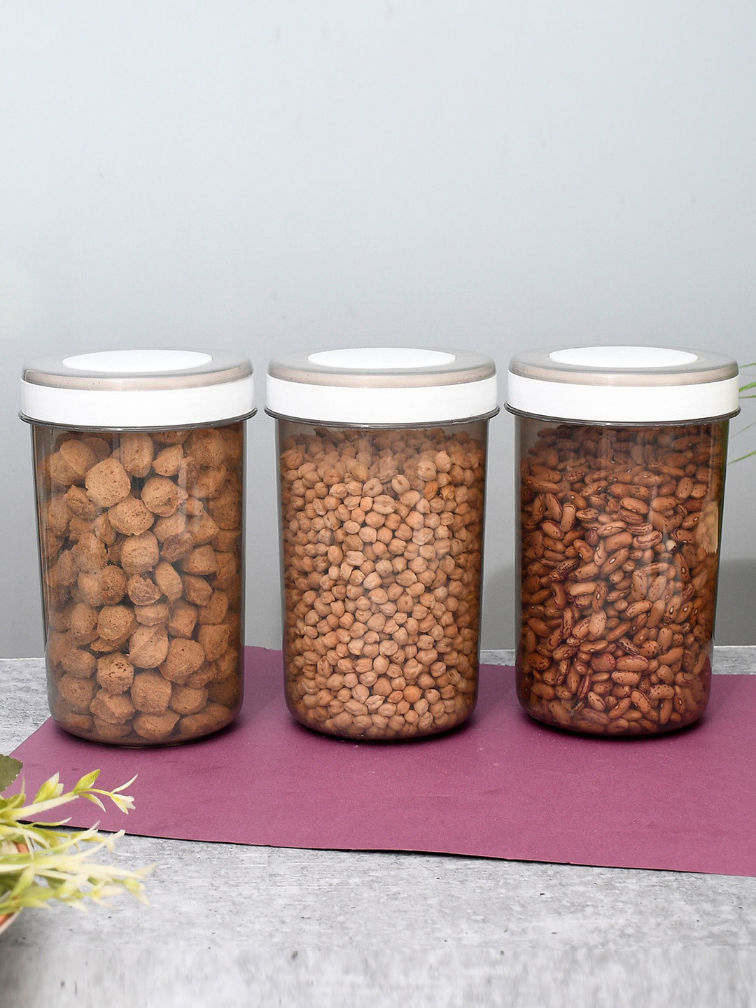 Kuber industries Grey Plastic Air Tight 3 Piece Screw Top Graduated Container-2.2L