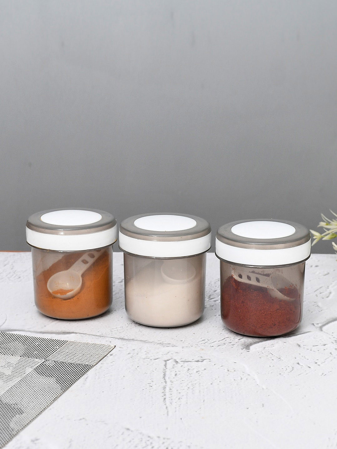 Kuber industries Grey Plastic Air Tight 9 Piece Screw Top Graduated Container-1.1L