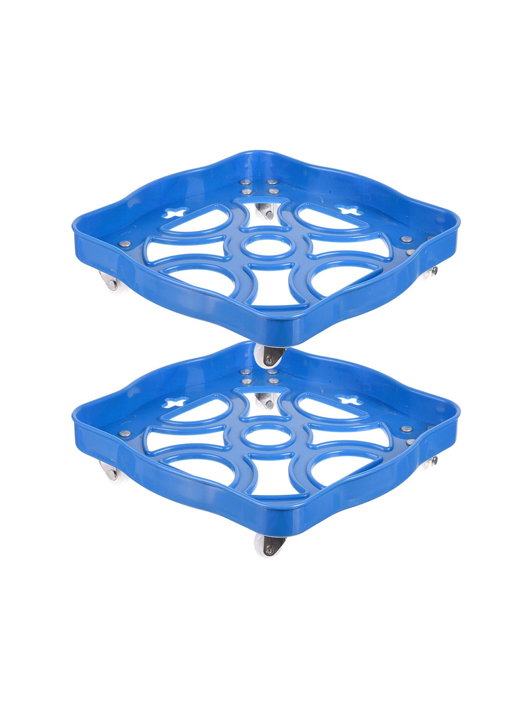 Kuber Industries Blue 2 Pieces Cylinder Stand Trolley With Wheel
