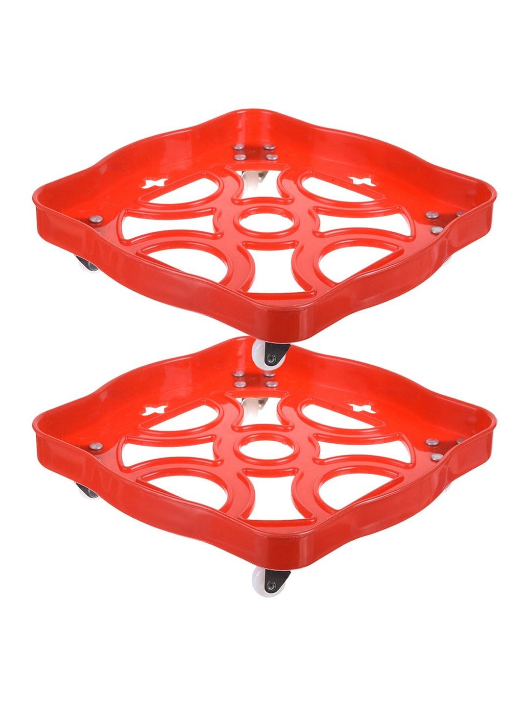 Kuber Industries Red 2 Pieces Cylinder Stand Trolley With Wheels