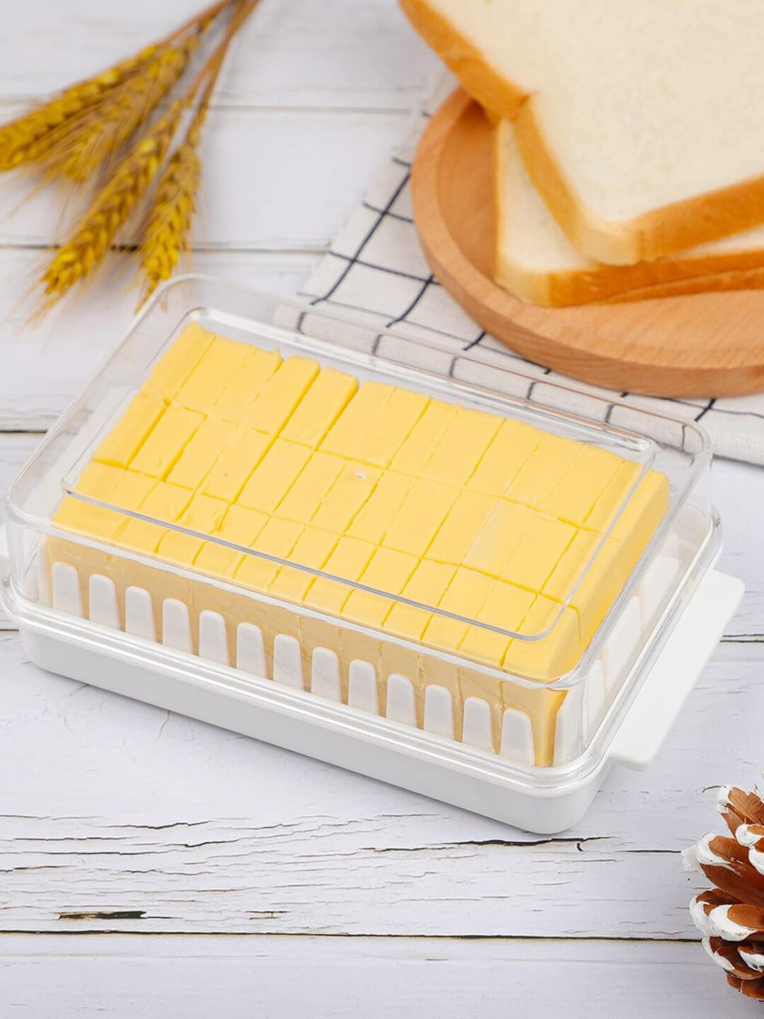 Kuber Industries White Plastic Butter Keeper for Refrigerator with Cutting