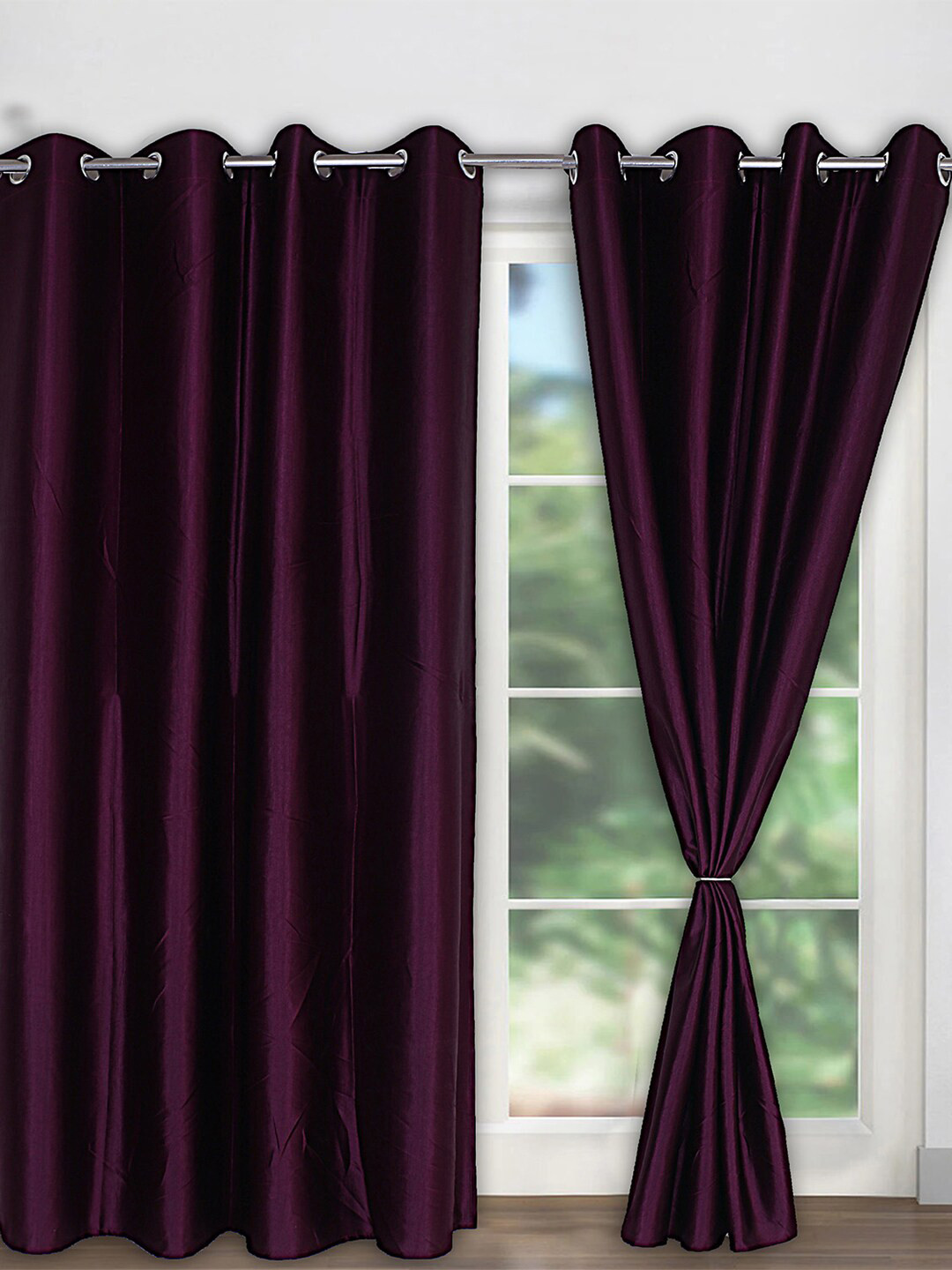 Kuber Industries Set of 2 Black Out Faux Silk Door Curtains for home With Eyelet 7 Ft