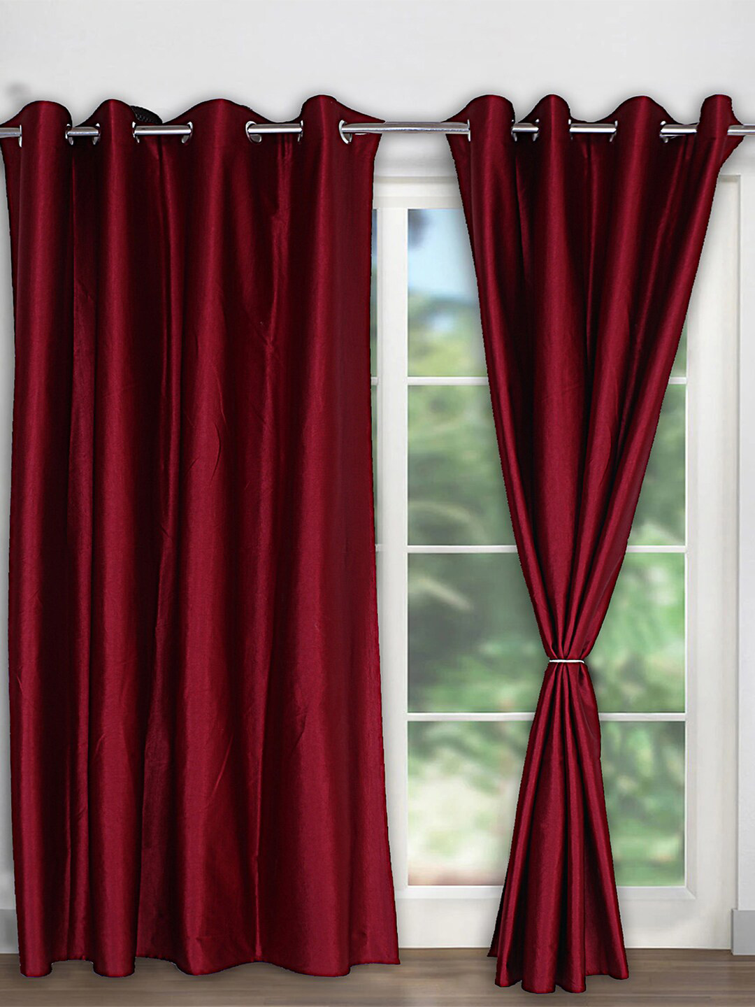 Kuber Industries Maroon 2 Pieces Silk Black Out Door Curtains