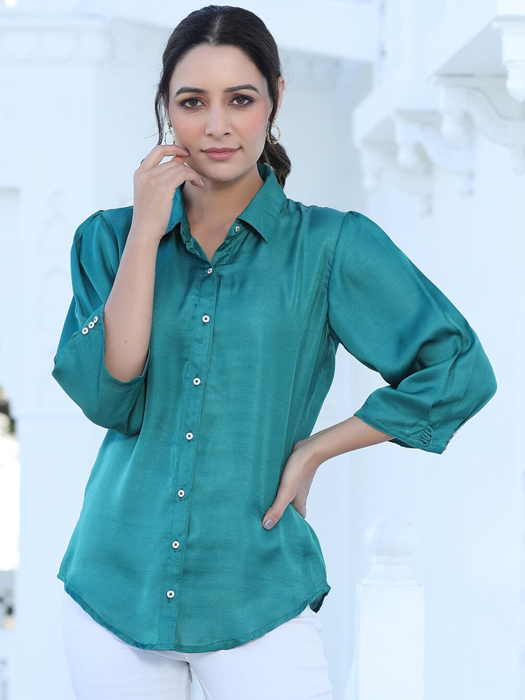 Jaipur Kurti Turquoise Blue Shirt With Trouser
