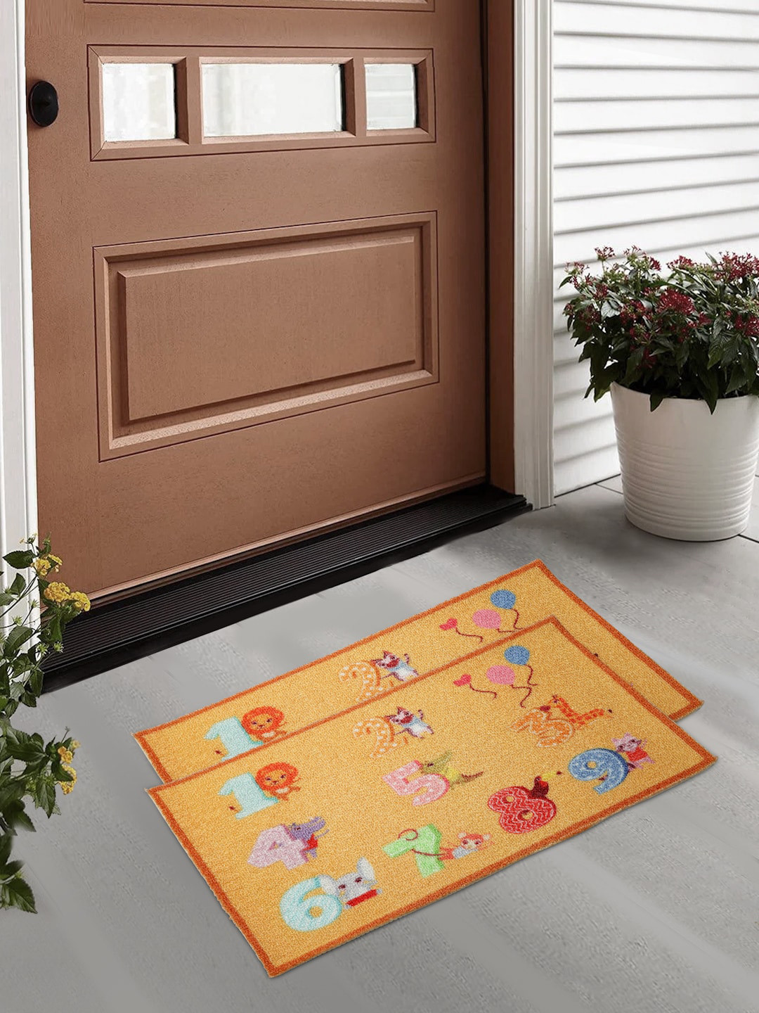 FABINALIV Blue & Orange 2 Pieces Cartoon Design Printed Door Mats