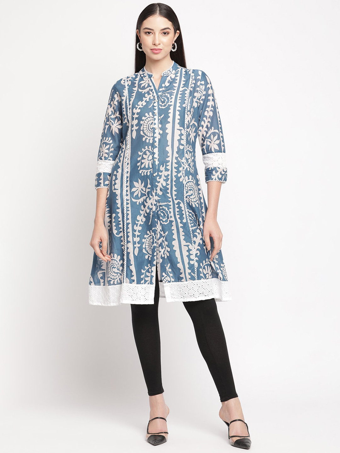 Be Indi Women Collared Ethnic Motifs A-Line Multiple Slits Regular Kurta