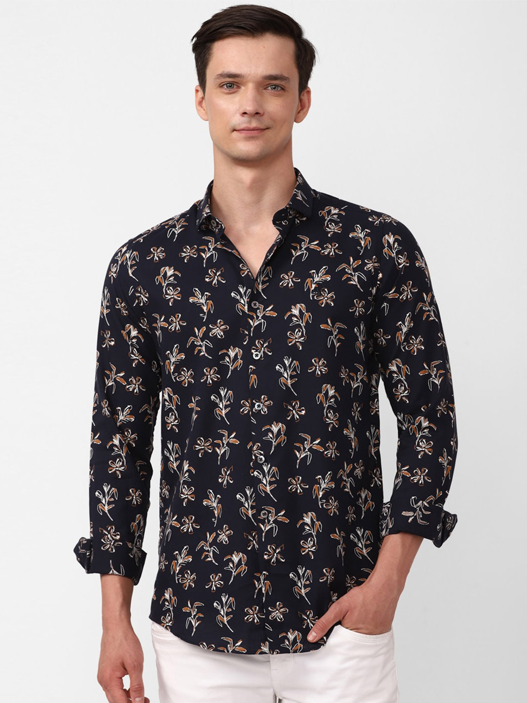 SIMON CARTER LONDON Floral Printed Slim Fit Pure Cotton Casual Shirt
