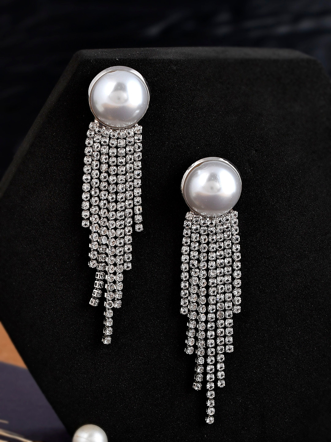 Shoshaa Silver-Plated Cubic Zirconia Contemporary Drop Earrings