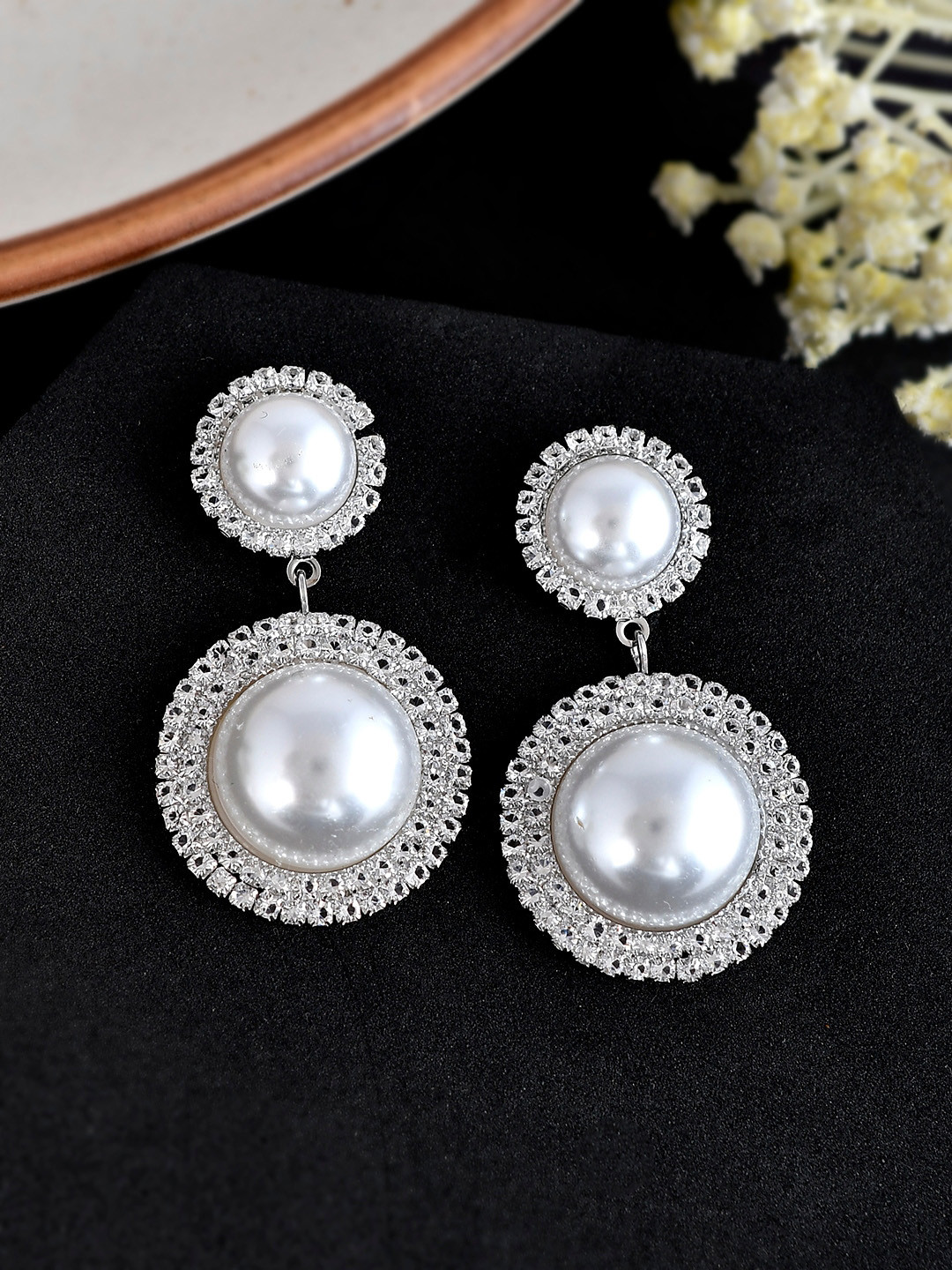 Shoshaa Silver-Plated Oxidised Cubic Zirconia Drop Earrings