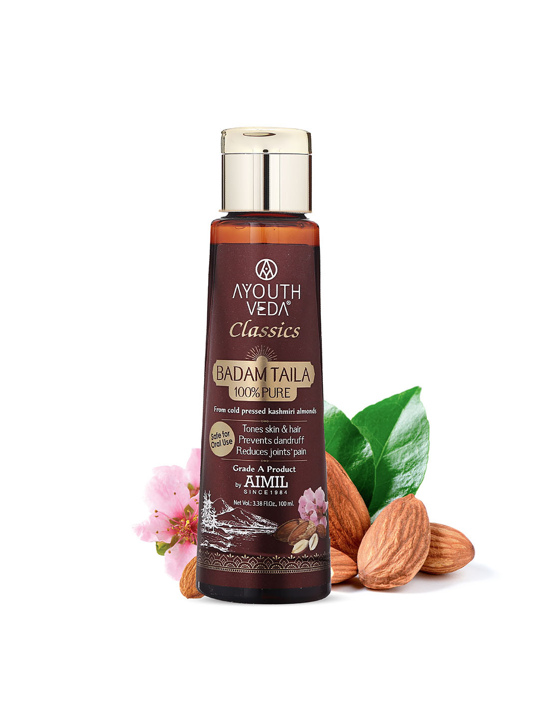 AYOUTHVEDA 100% Pure Cold Pressed Badam Taila Hair & Body Oil with Kashmiri Almonds-100 ml