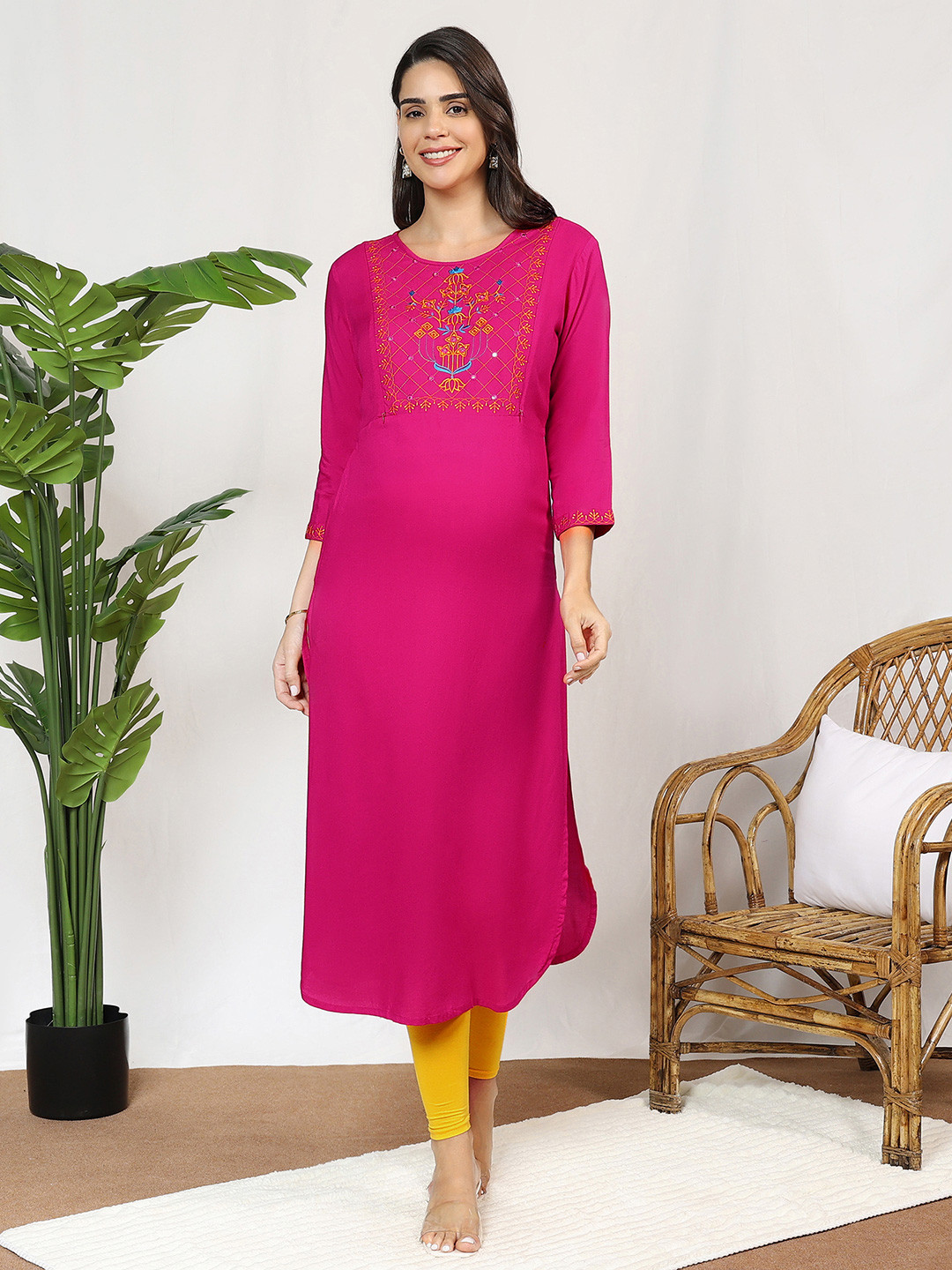 MomToBe Ethnic Motifs Yoke Design Thread Work Maternity and Feeding Sustainable Kurta
