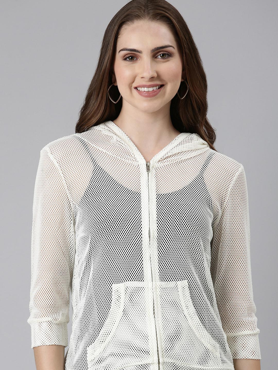SHOWOFF Self Design Hooded Open Front Jacket