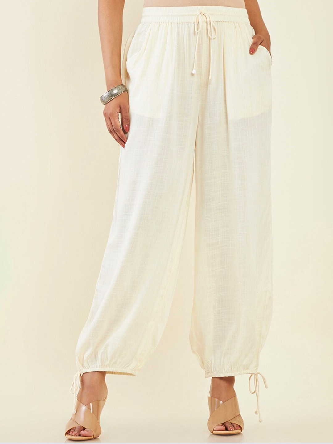 BCZ Style Women Mid-Rise Flared Palazzos With Bottom Tie-Ups