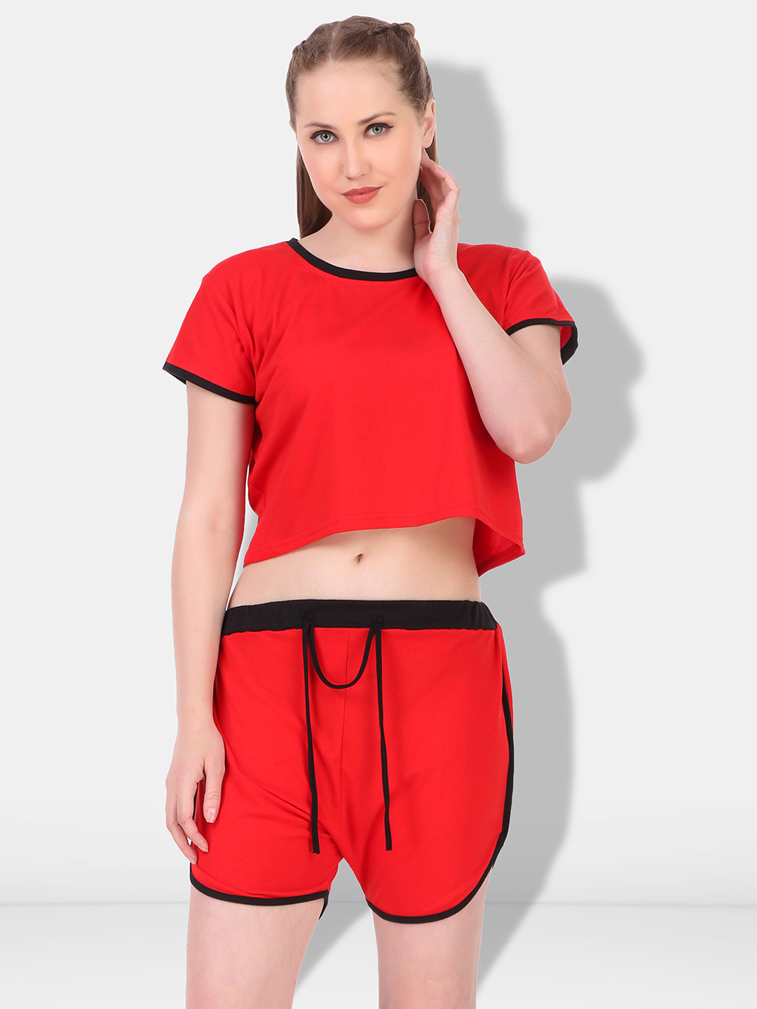 Be You Women Red & Black Night suit