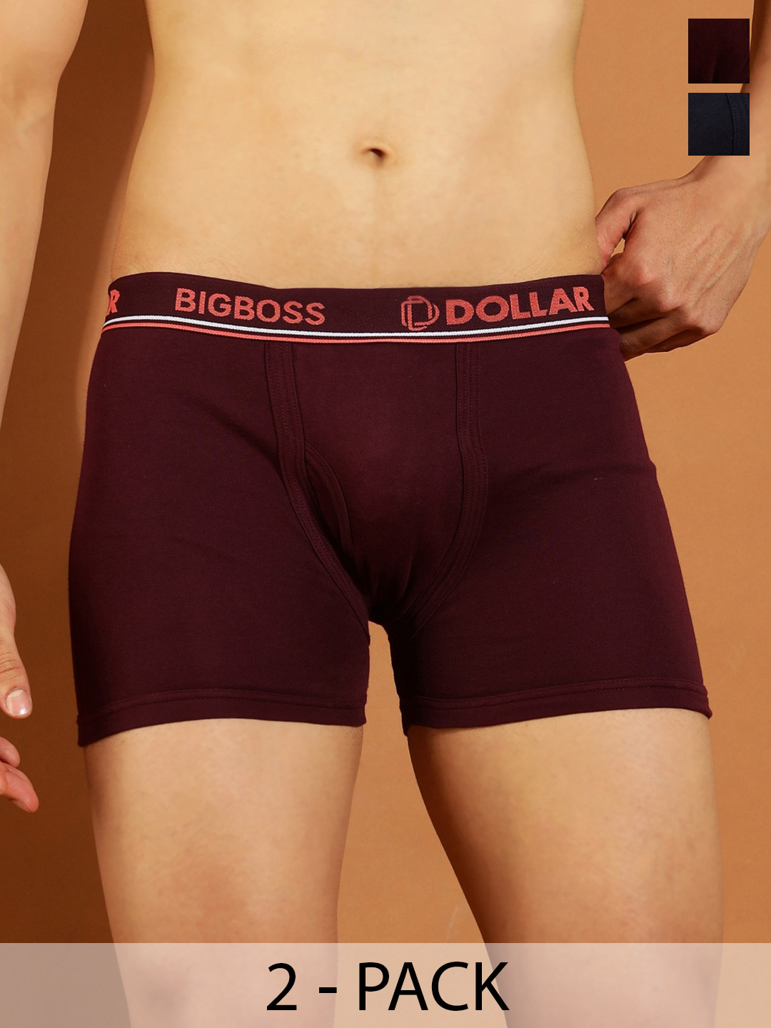 Dollar Bigboss Men Solid Pack of 2 Combed Cotton Interlock Trunk