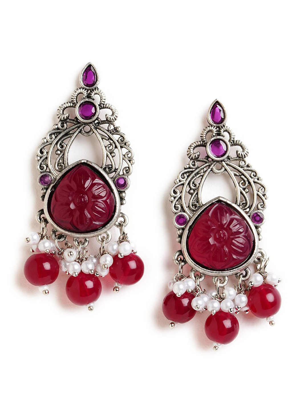 HOT AND BOLD Silver-Plated Teardrop Shaped Drop Earrings