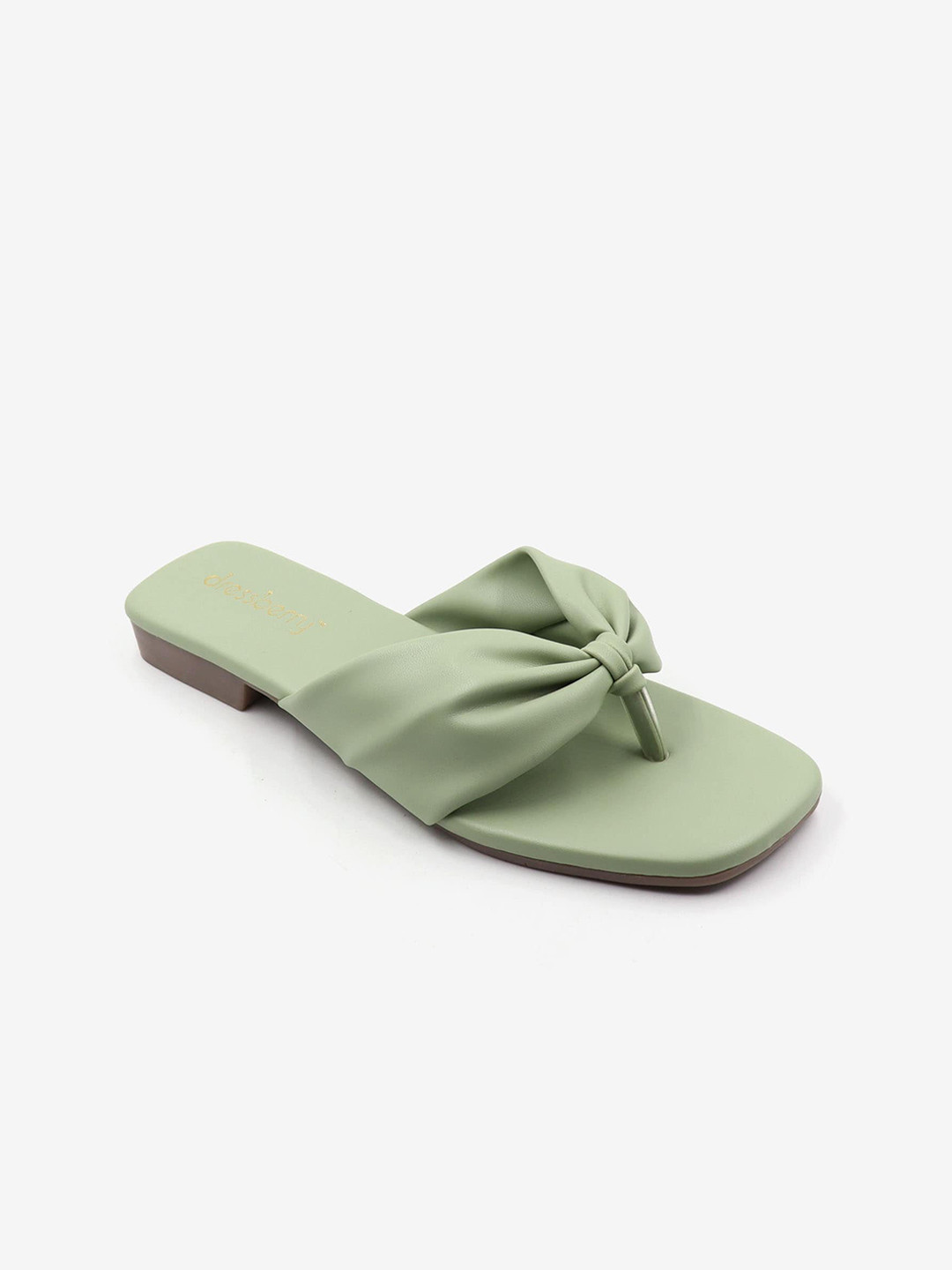 DressBerry Sea Green Knotted Open Toe Flats
