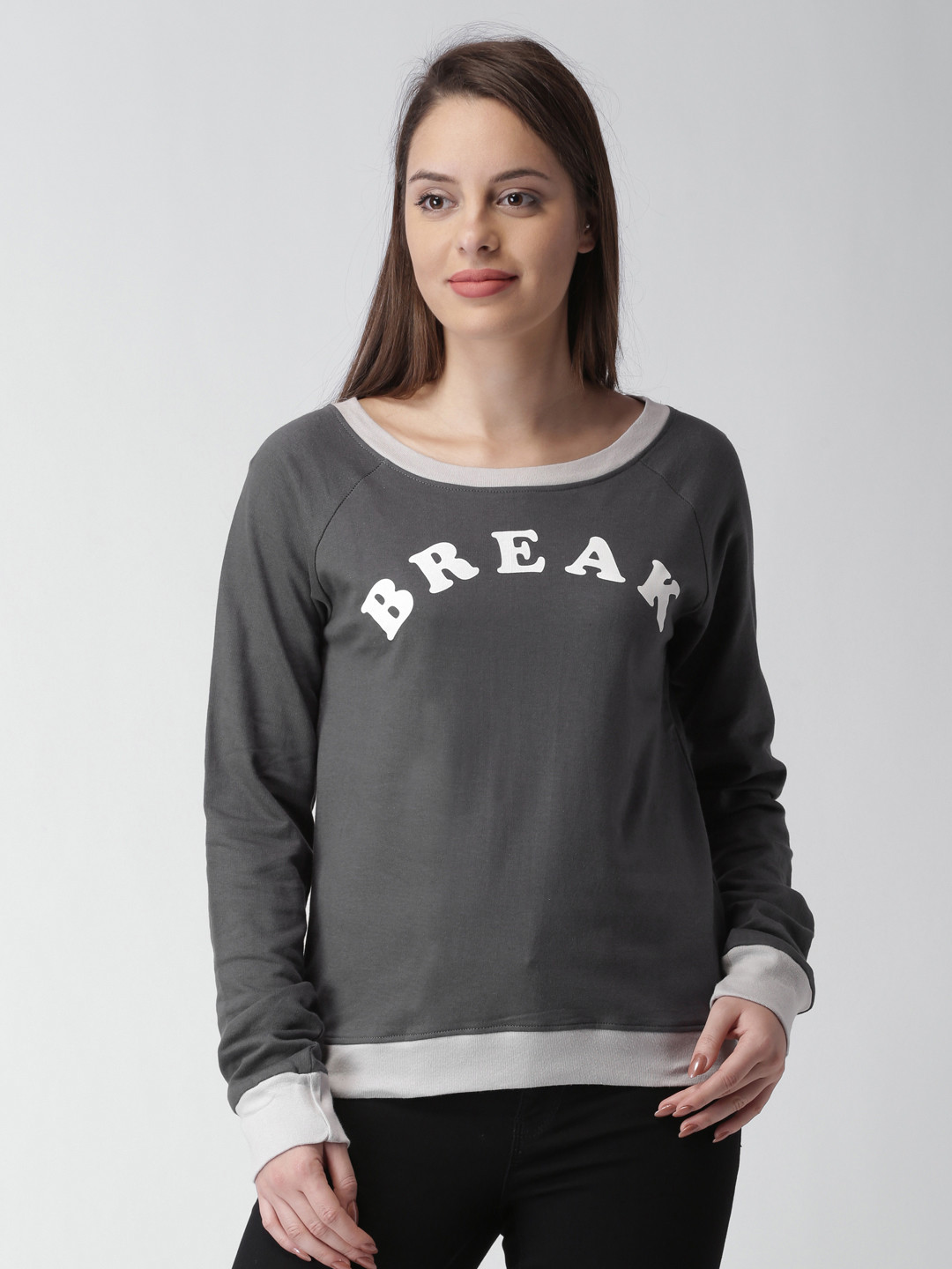 Blue Saint Women Grey Solid Sweatshirt