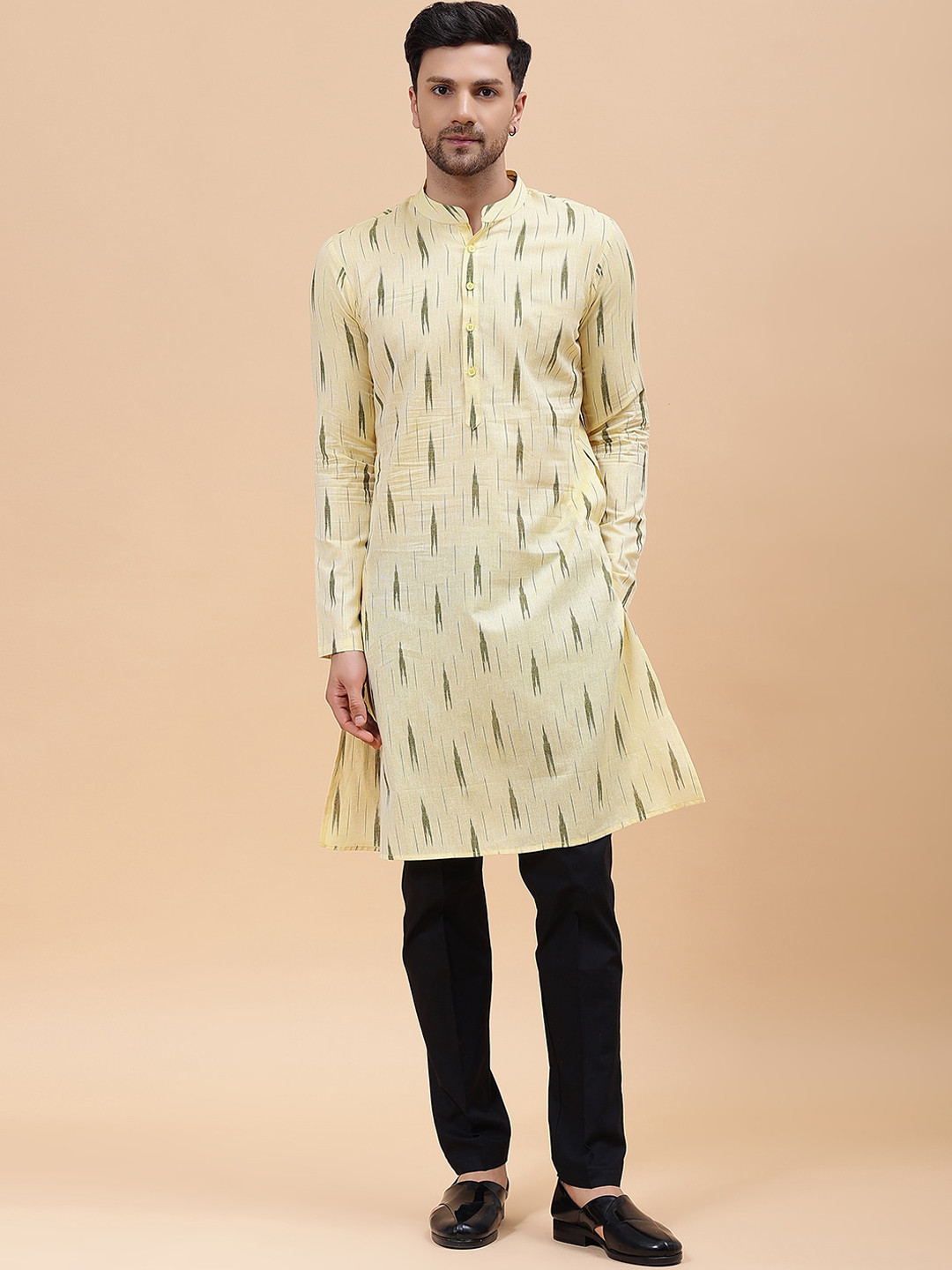 See Designs Woven Design Mandarin Collar Pure Cotton Kurta