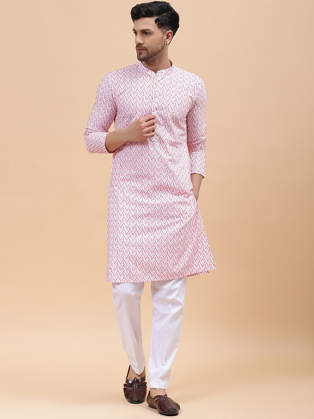 See Designs Embroidered Mandarin Collar Pure Cotton Kurta