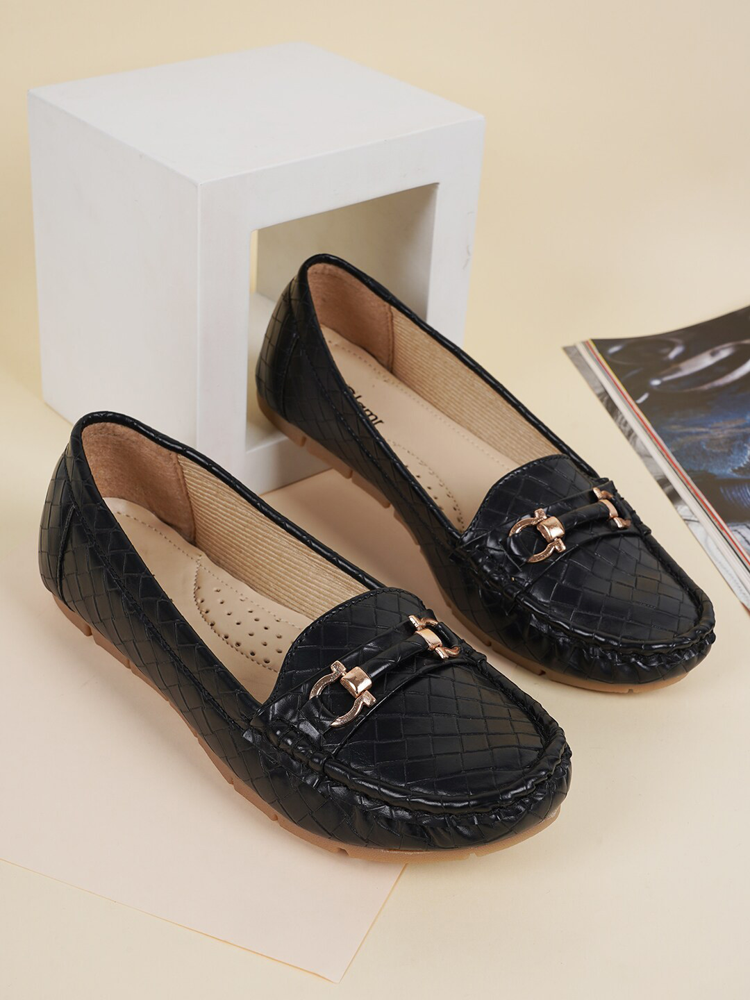 Get Glamr Women Textured Buckled Loafers