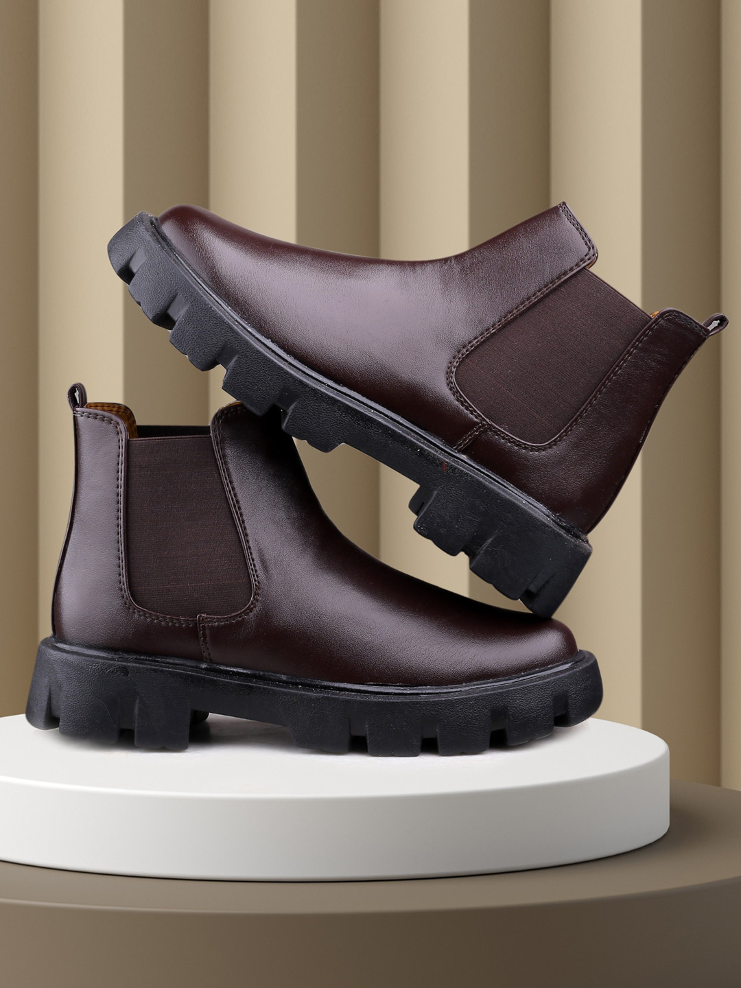 Bxxy Men Mid Top Flat Faux Leather Chelsea Boots