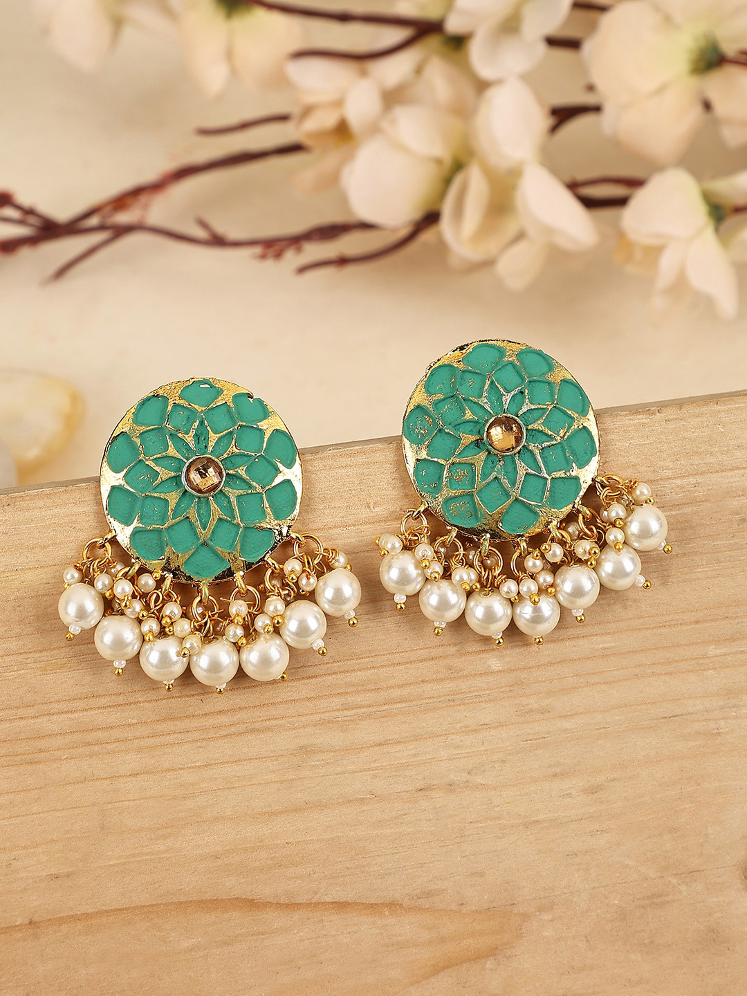 ANIKAS CREATION Gold Plated Flora Beaded Drop Earrings