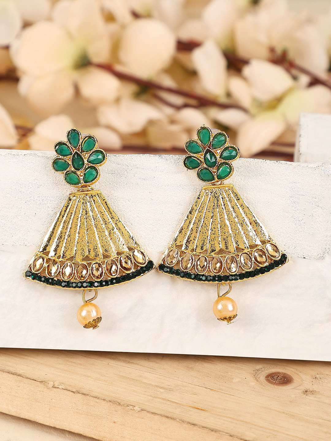 ANIKAS CREATION Gold Plated Triangular Shape Jhumkas
