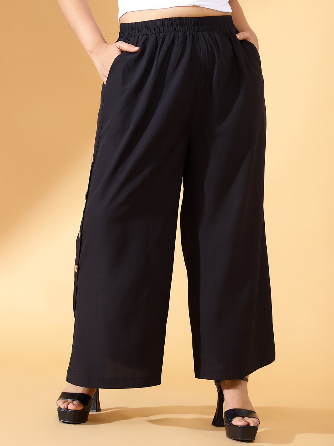 CURVE BY KASSUALLY Women Flared High-Rise Plain Trousers