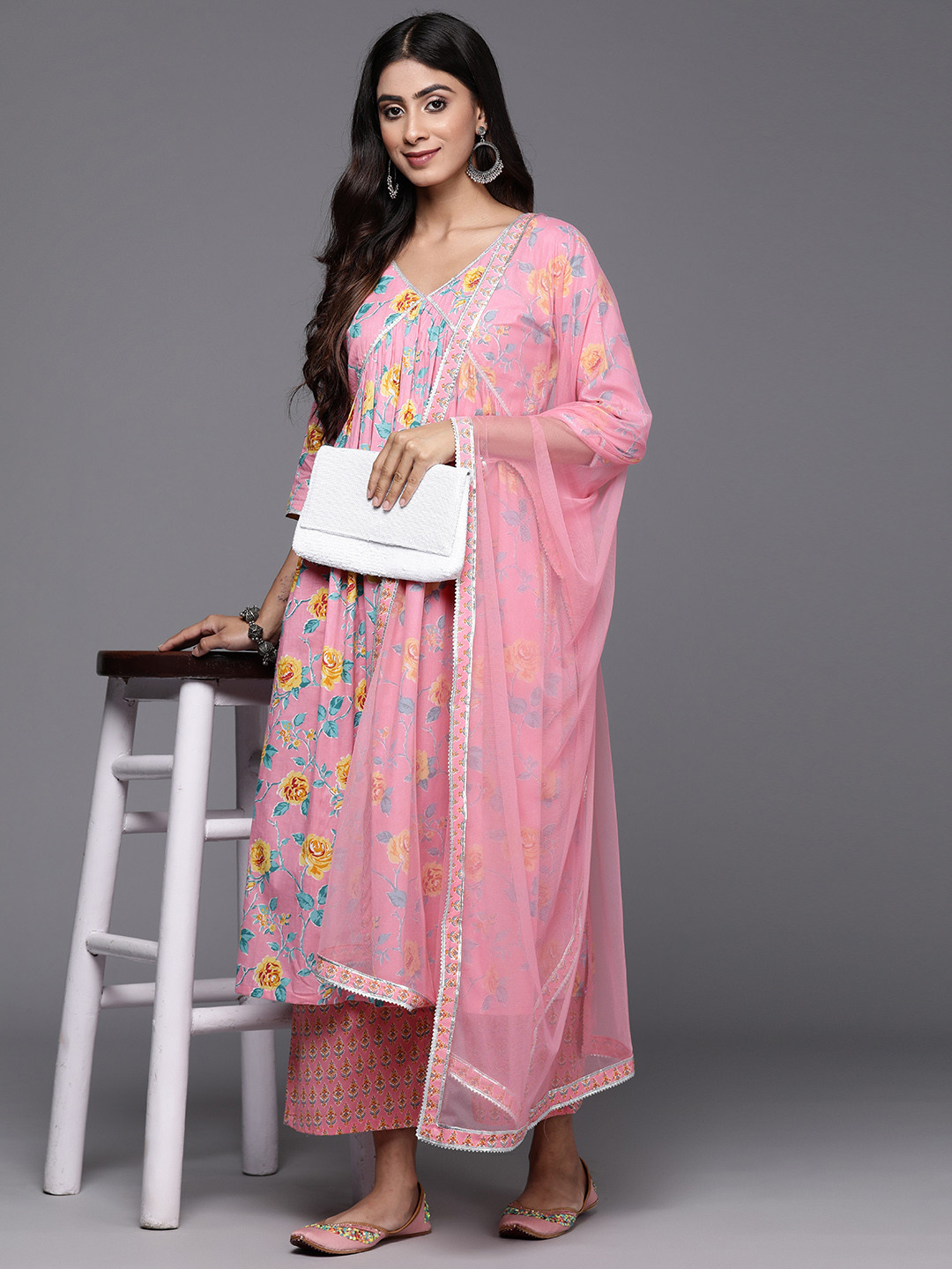 Gerua By Libas Women Floral Printed Gotta Patti Pure Cotton Kurta with Palazzos & With Dupatta