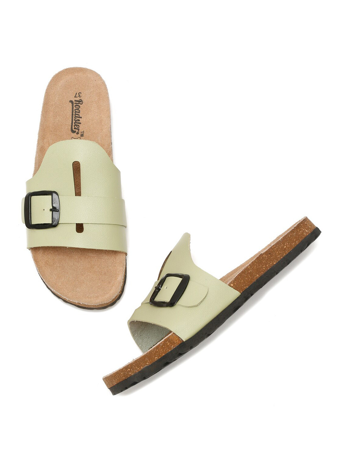 The Roadster Lifestyle Co. Sea Green Textured Buckled Open Toe Flats