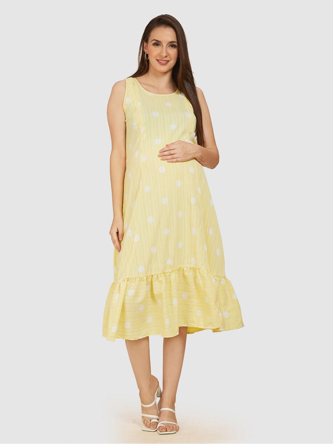 Mom For Sure by Ketki Dalal Polka Dots Printed Maternity A-Line Midi Dress