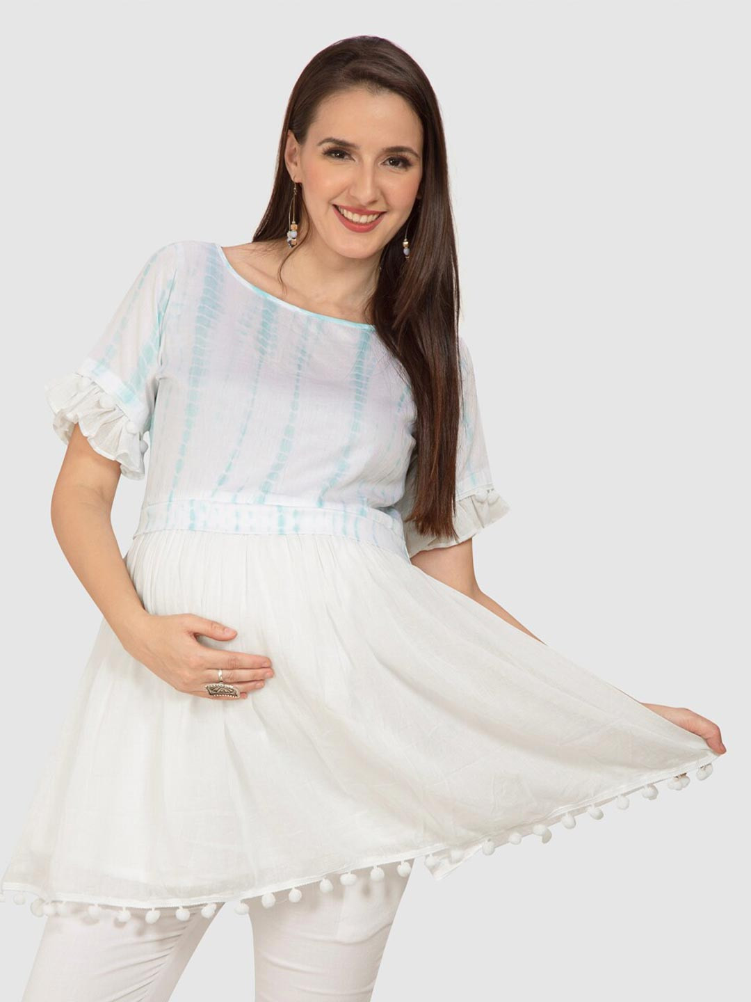 Mom For Sure by Ketki Dalal Tie And dye Round Neck Maternity Pure Cotton Blouson Tops