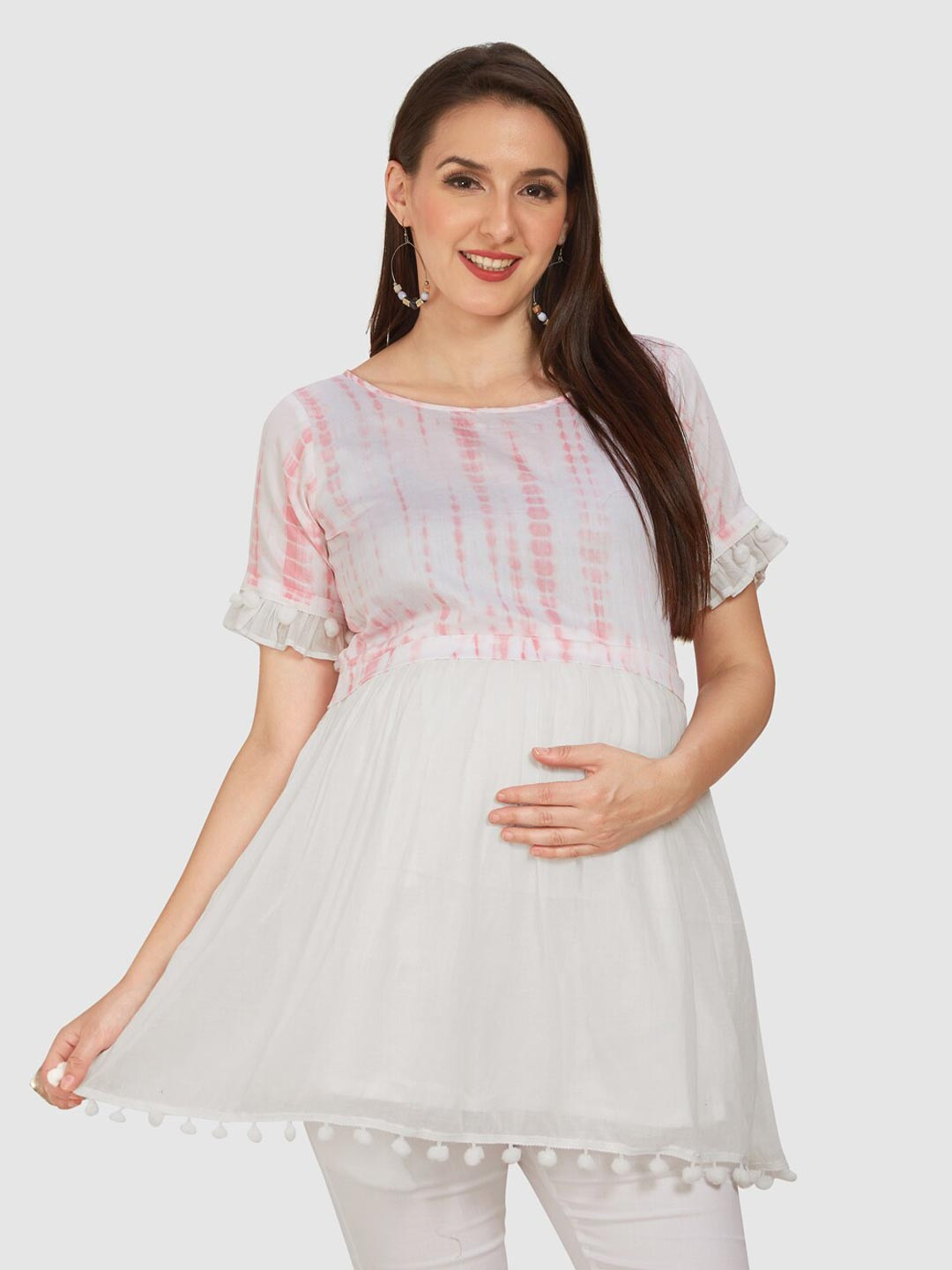 Mom For Sure by Ketki Dalal Tie and Dye Cotton Maternity A-line Top