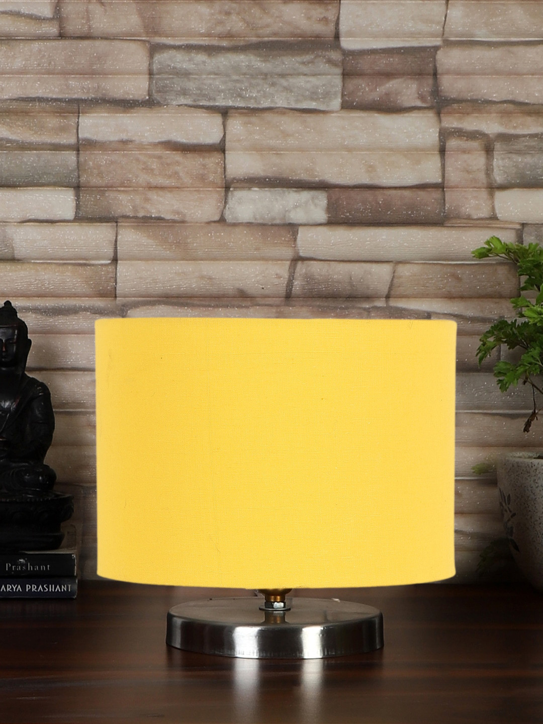 Devansh Yellow Steel Table Lamp With Cotton Shade