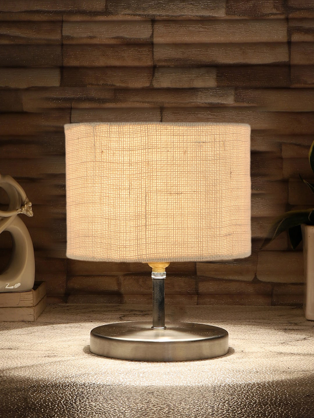 Devansh White Textured Steel Table Lamp With Jute Shade