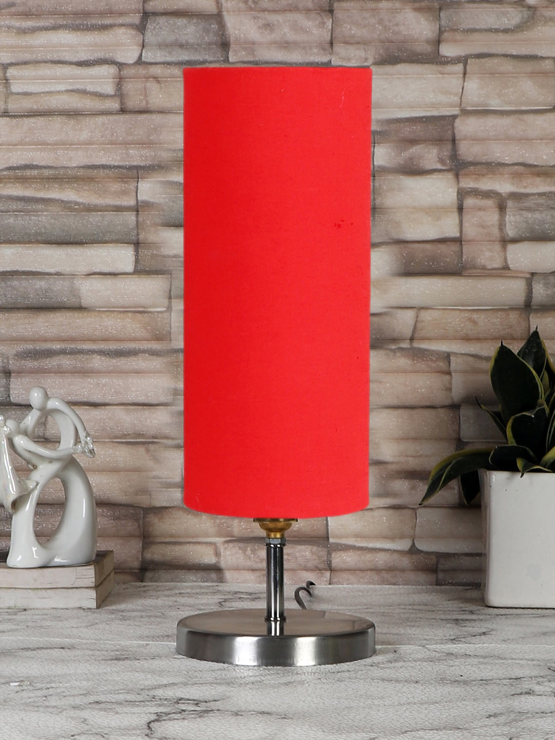 Devansh Red Steel Table Lamp With Cotton Shade