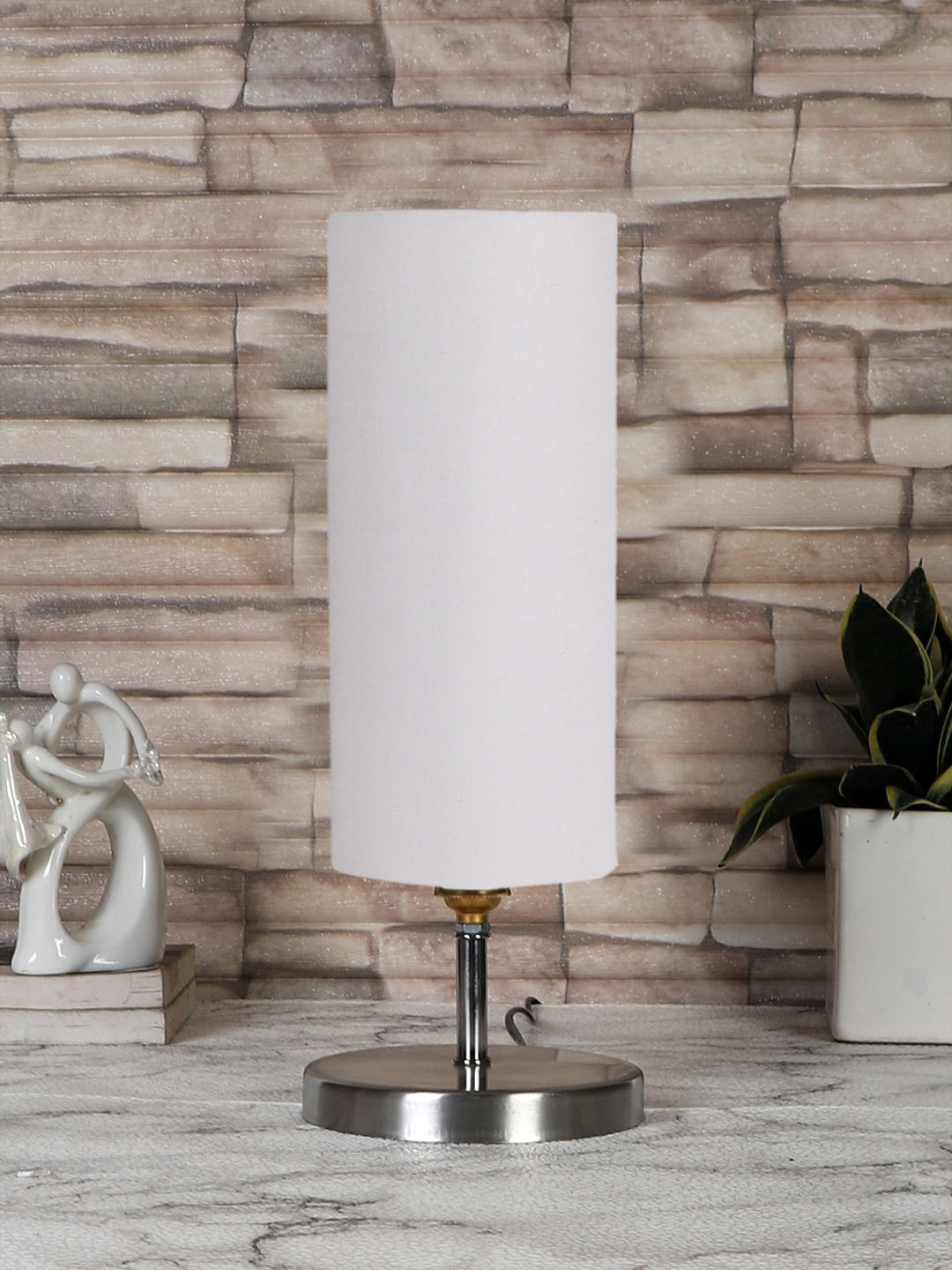 Devansh Grey Steel Table Lamp With Cotton Shade