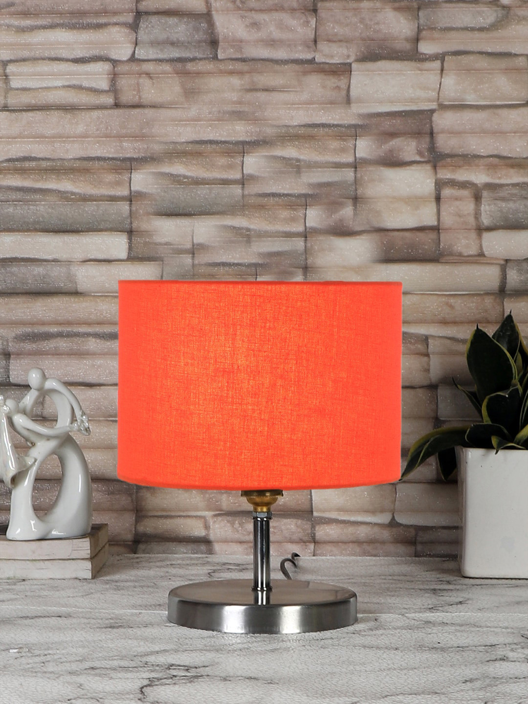 Devansh Orange-Colored Steel Table Lamp With Cotton Shade