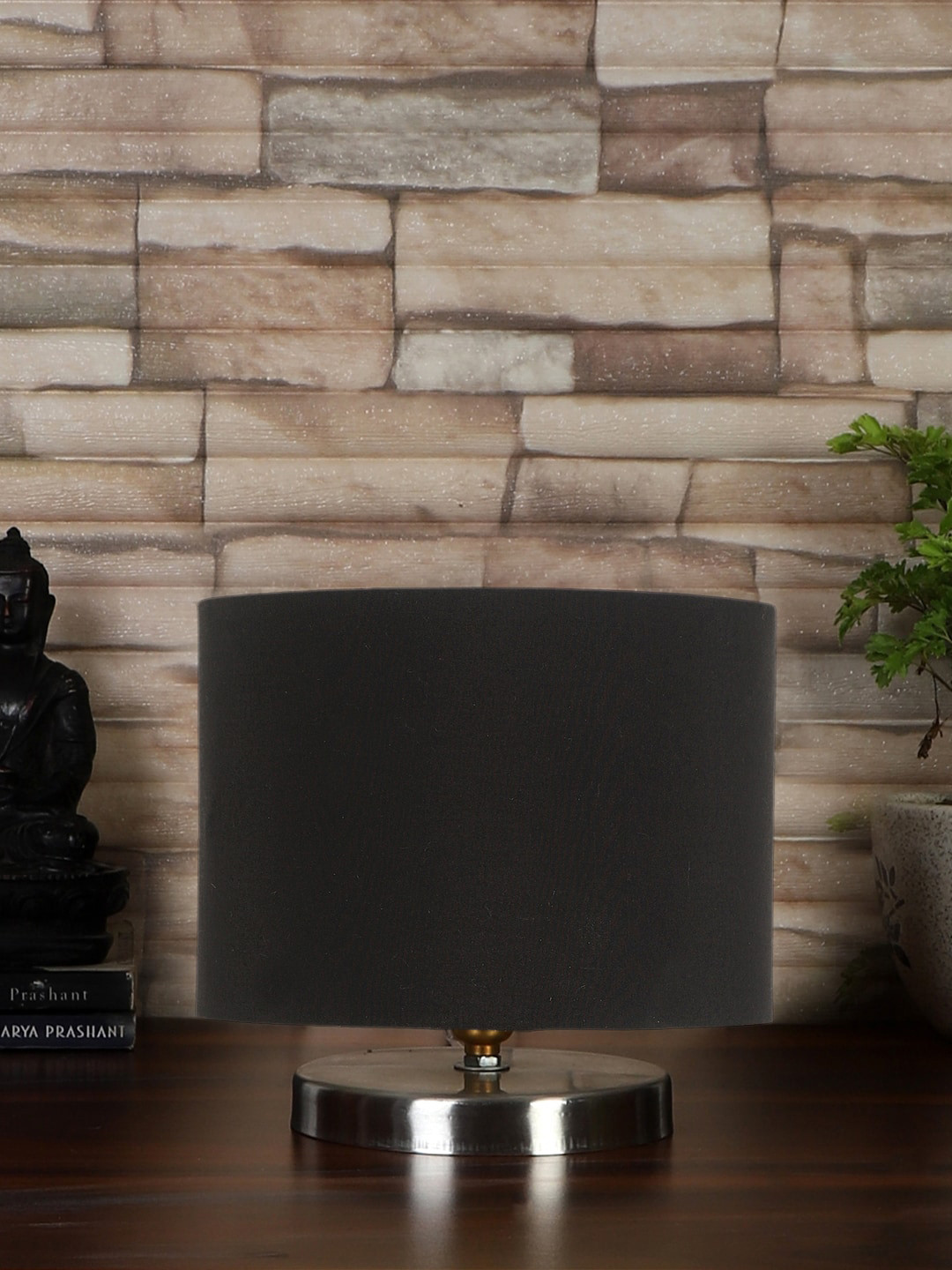 Devansh Black Steel Table Lamp With Cotton Shade