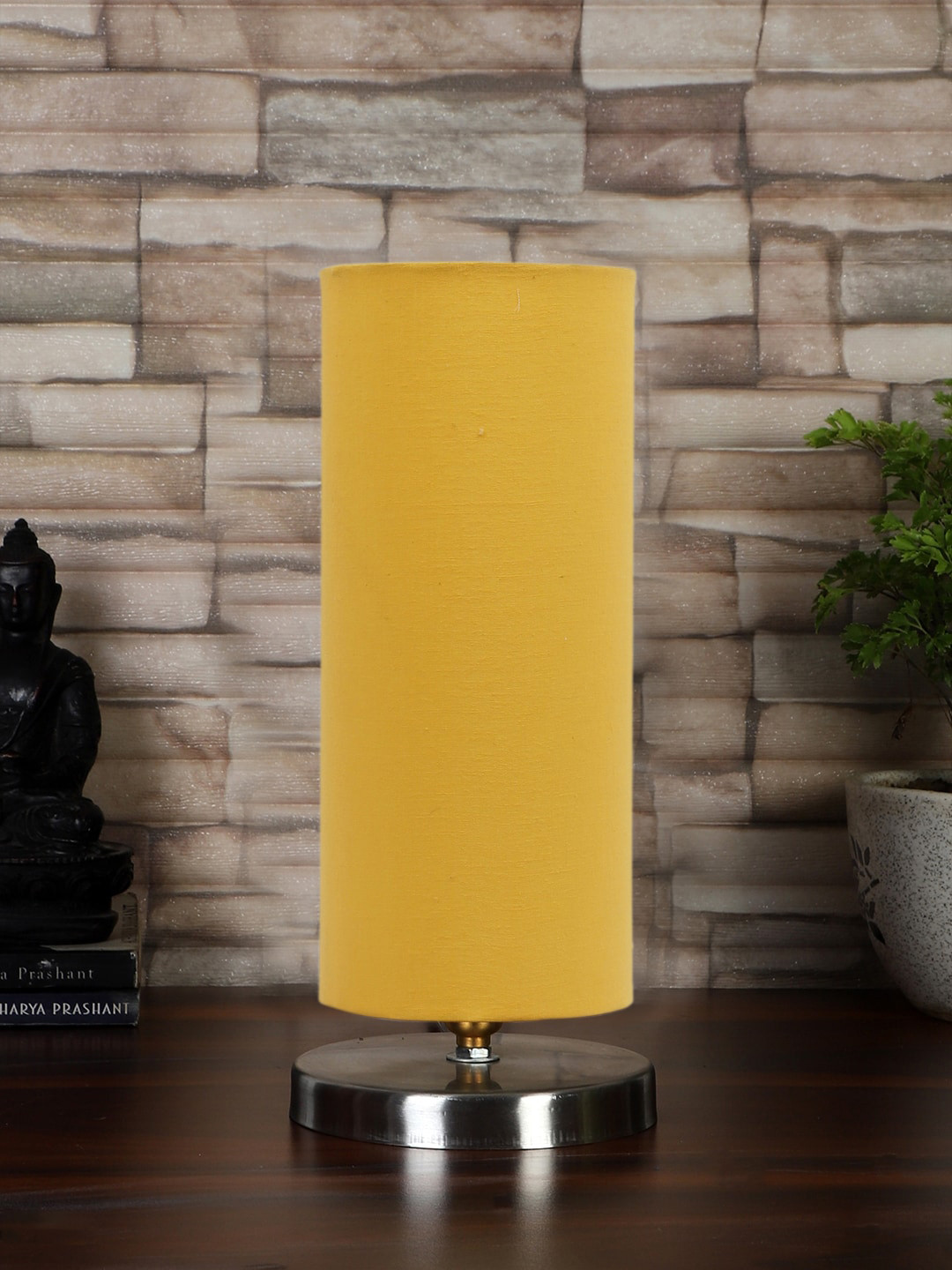 Devansh Yellow Steel Table Lamp With Cotton Shade