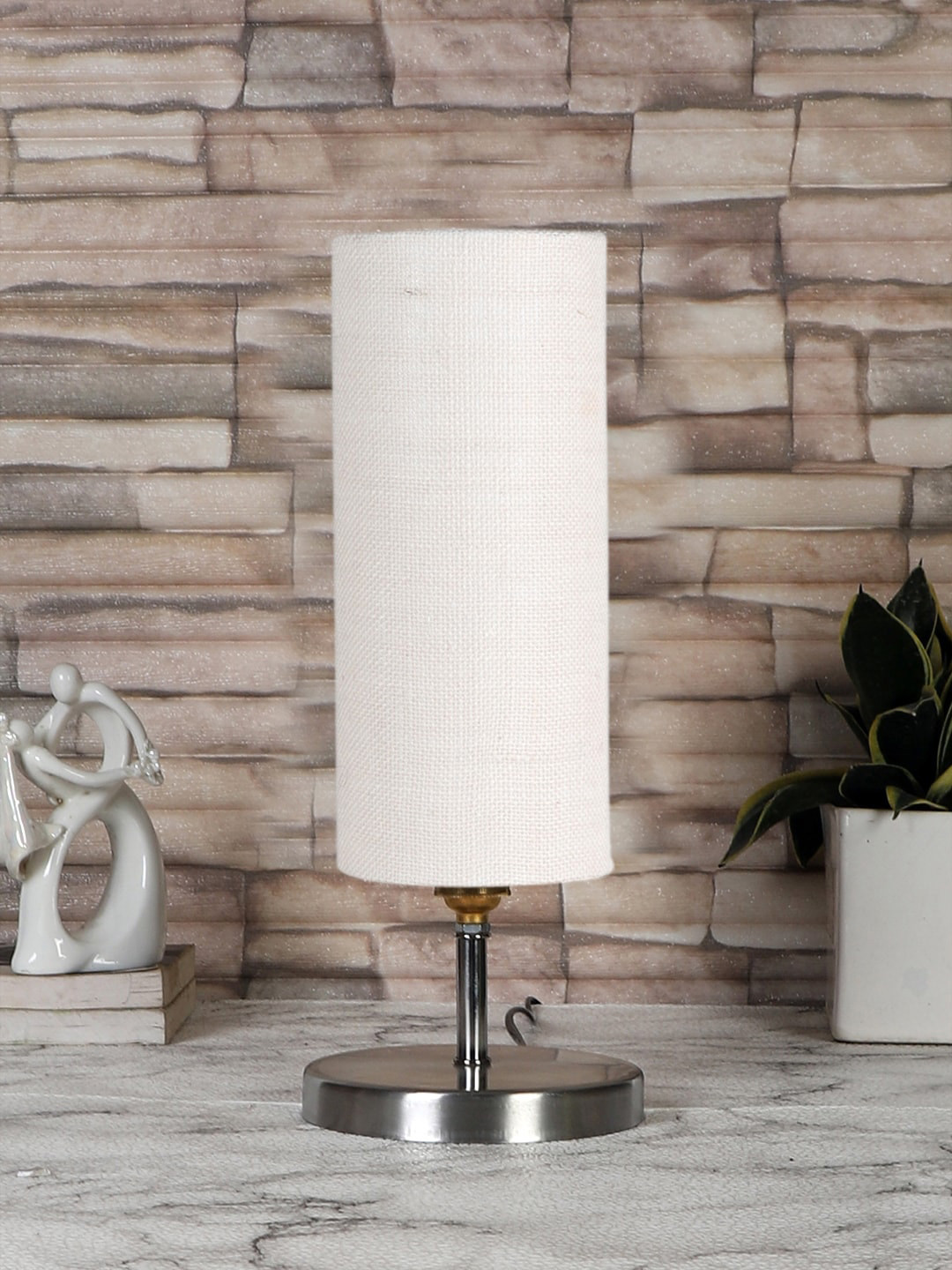 Devansh White Textured Steel Table Lamp With Jute Shade