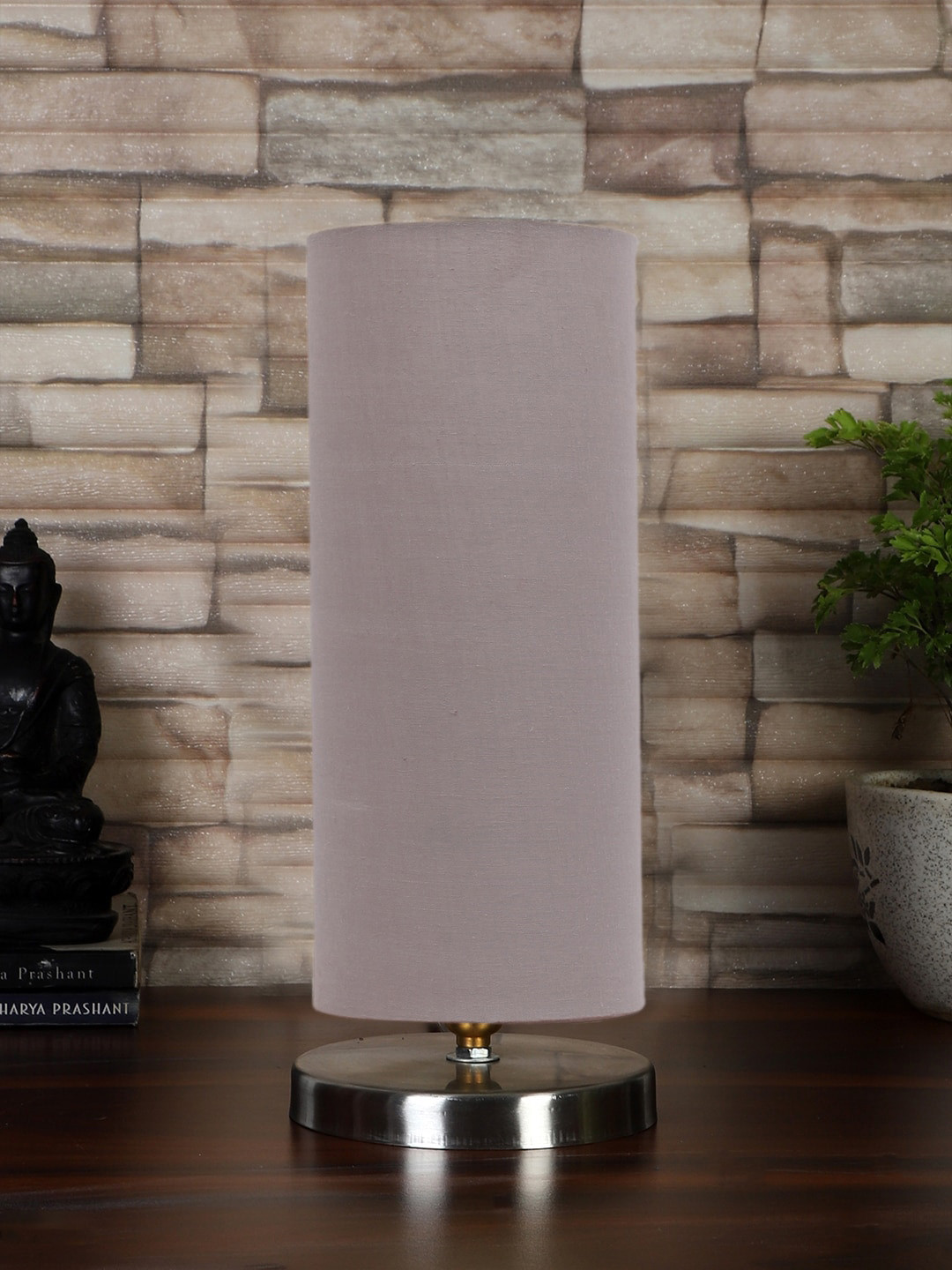 Devansh Grey Steel Table Lamp With Cotton Shade