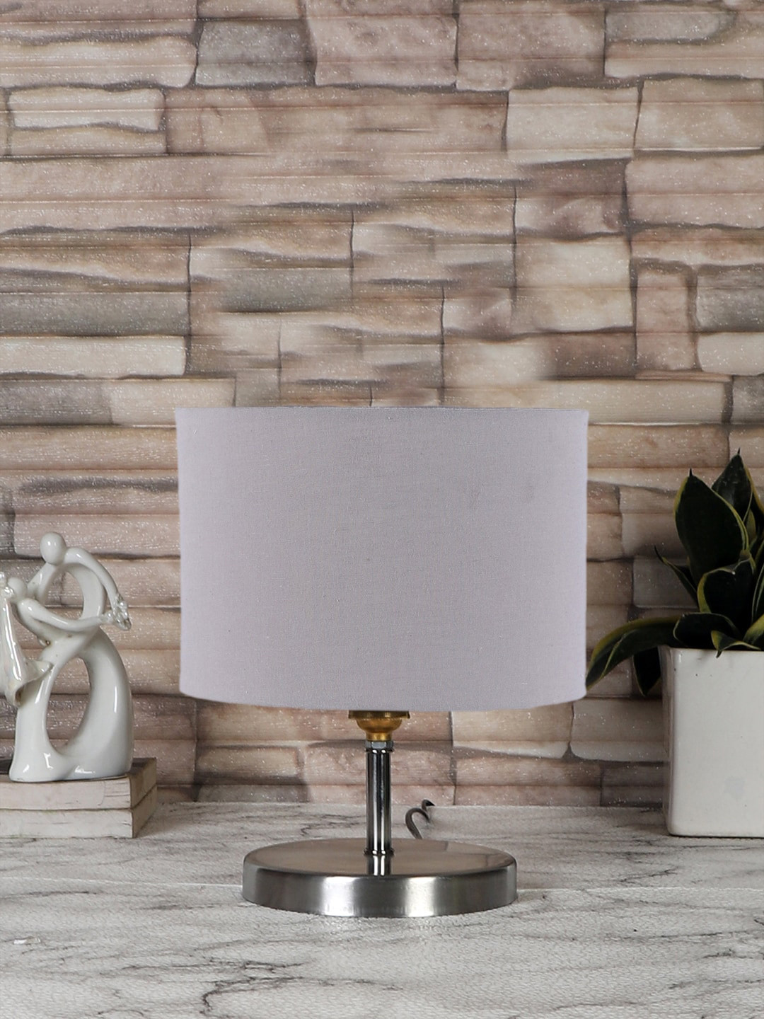 Devansh Grey Steel Table Lamp With Cotton Shade