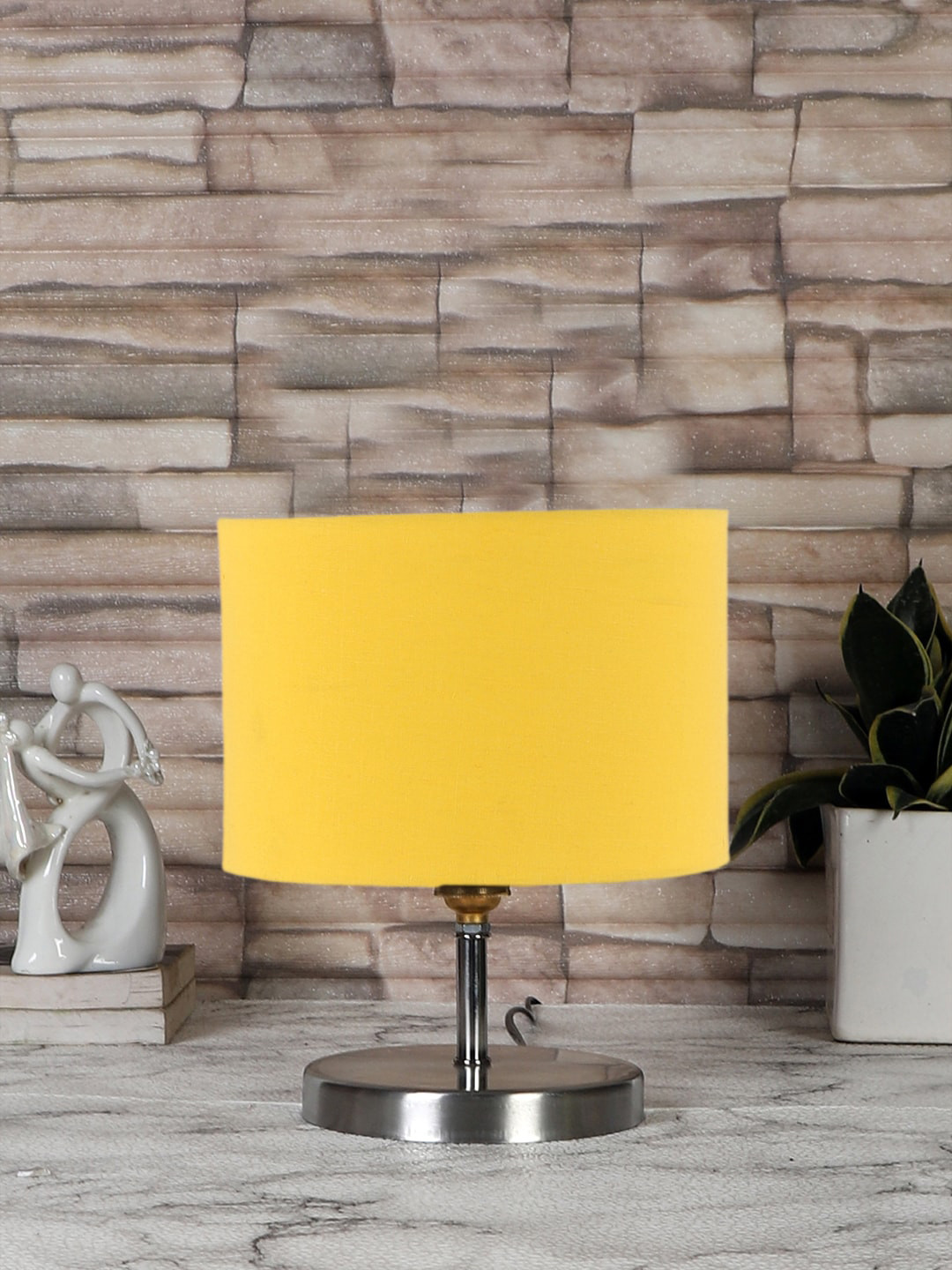Devansh Yellow Steel Table Lamp With Cotton Shade